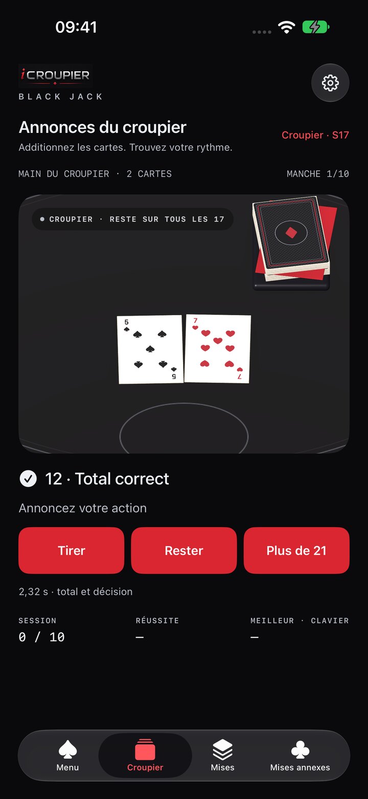 Écrans de l’app · Annonces du croupier