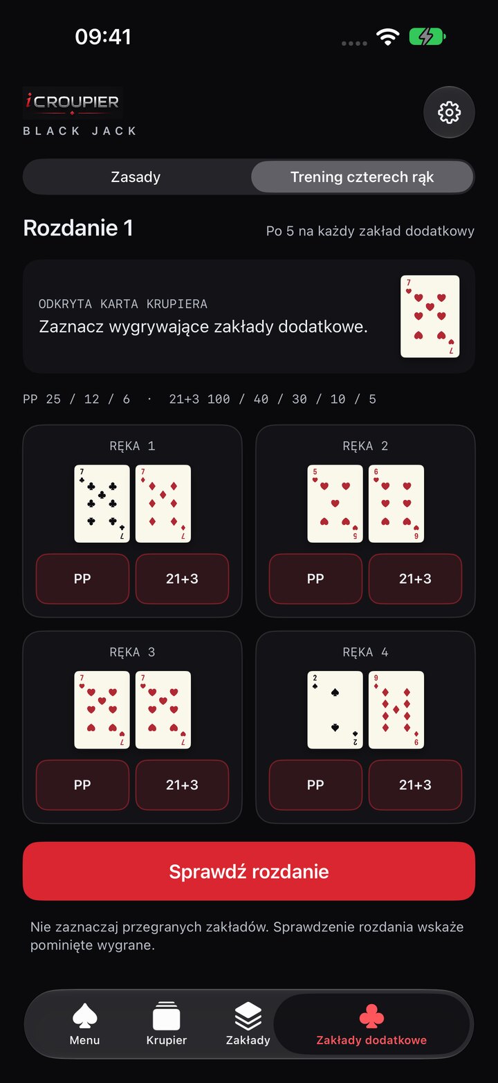 Ekrany aplikacji · Zakłady dodatkowe